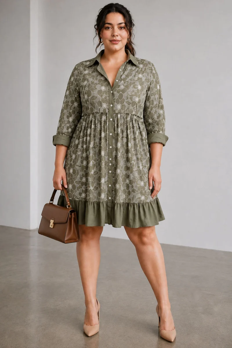 Veloria|Cotton Schiffli Shirt Dress