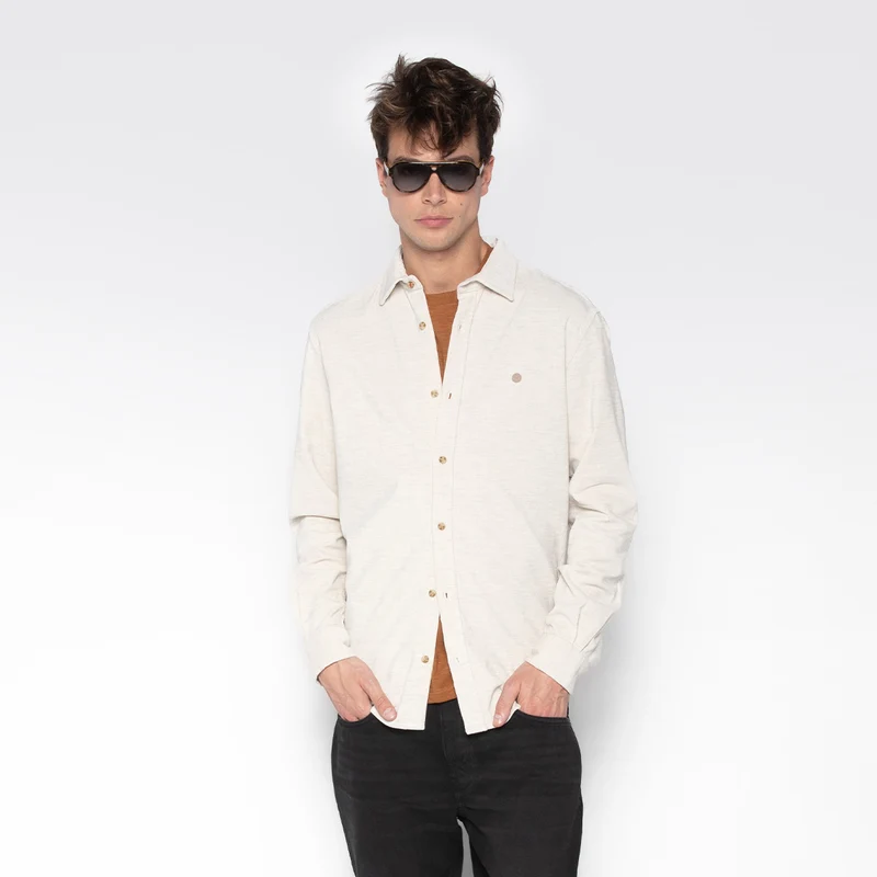 Chemise manches longues en coton velours blanc ivoire Charles