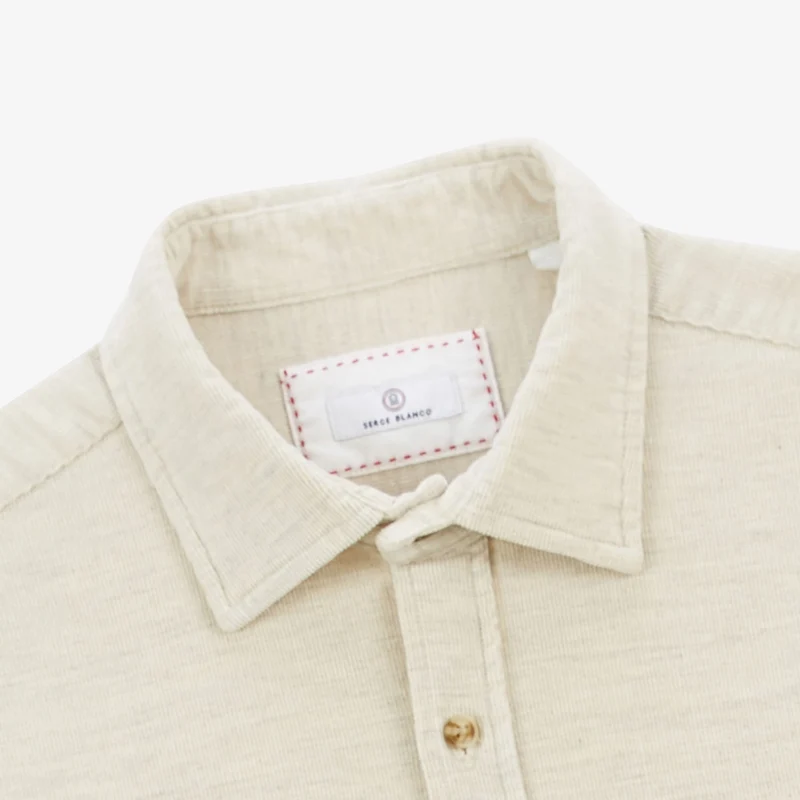 Chemise manches longues en coton velours blanc ivoire Charles