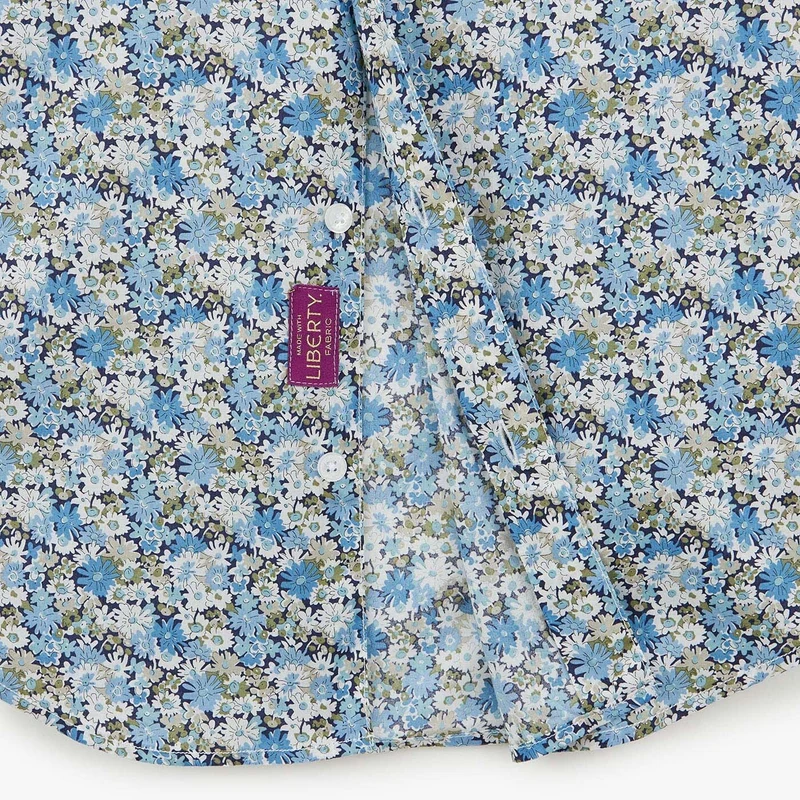Chemise bleu pacific à manches longues en tissu fleuri