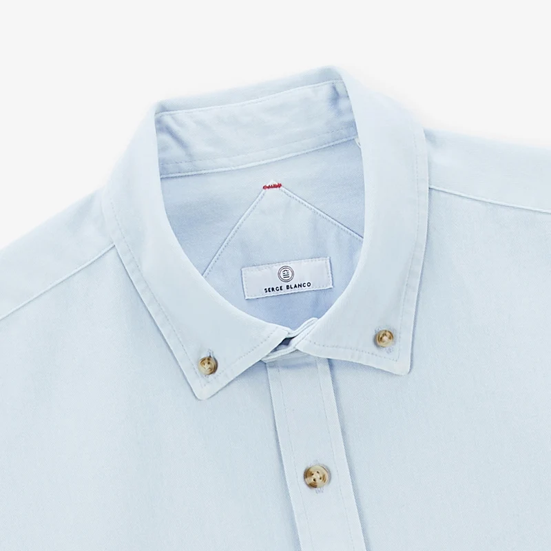 Chemise manches longues en coton twill unie bleu dragée Charles