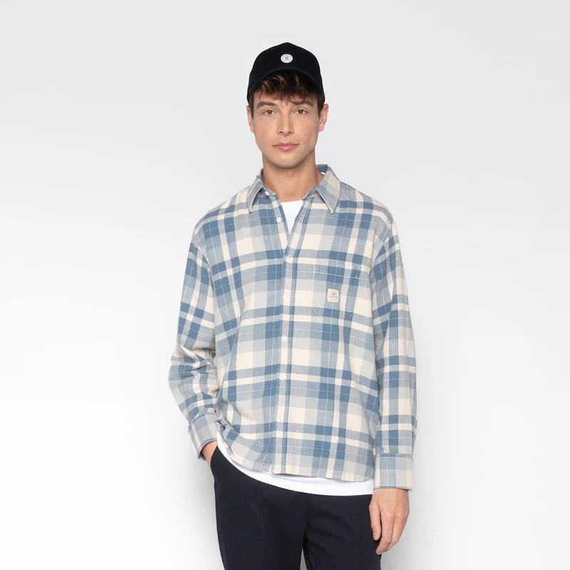 Chemise manches longues Amsterdam en coton à carreaux bleue