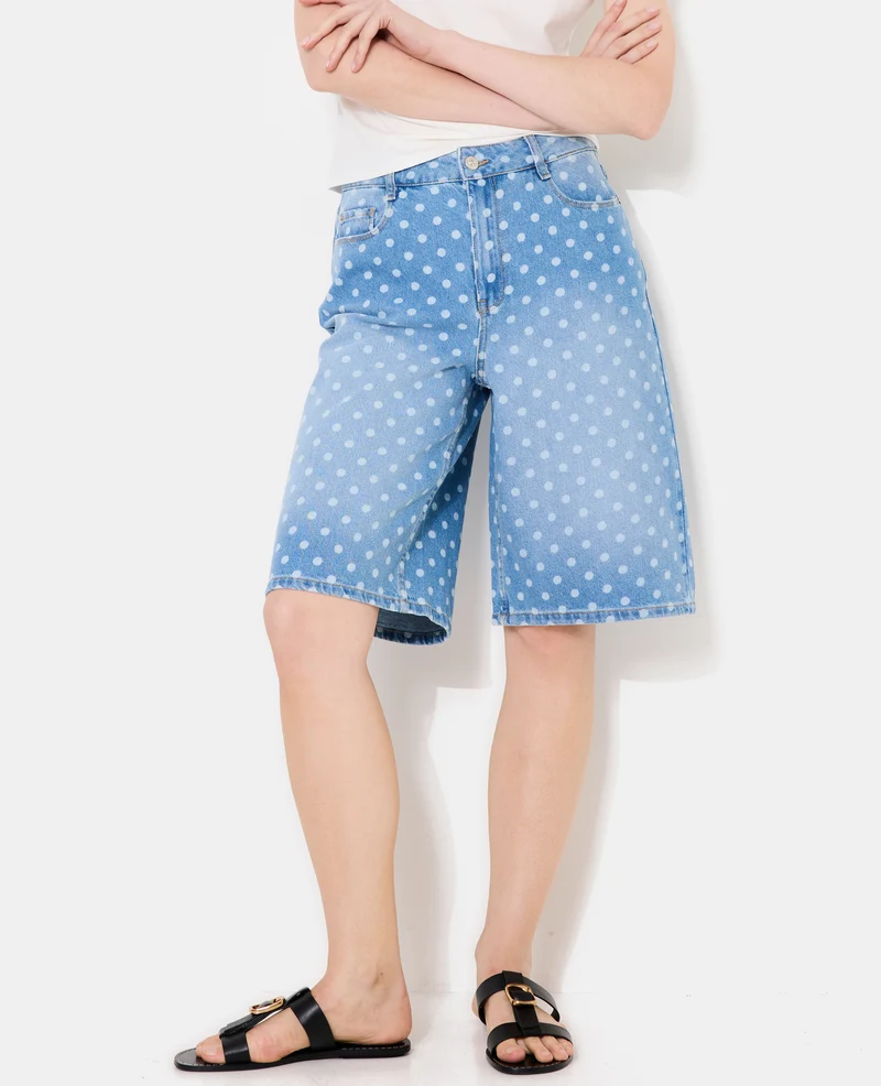 Bermuda en jean motif pois