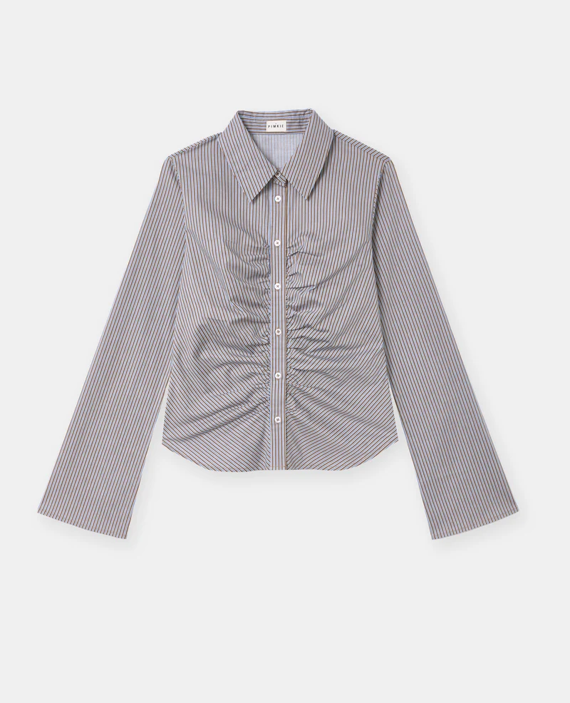 Chemise fittée rayée avec fronces