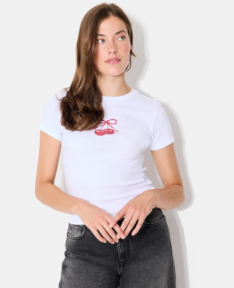 T-shirt ajusté avec print cerises et nœud