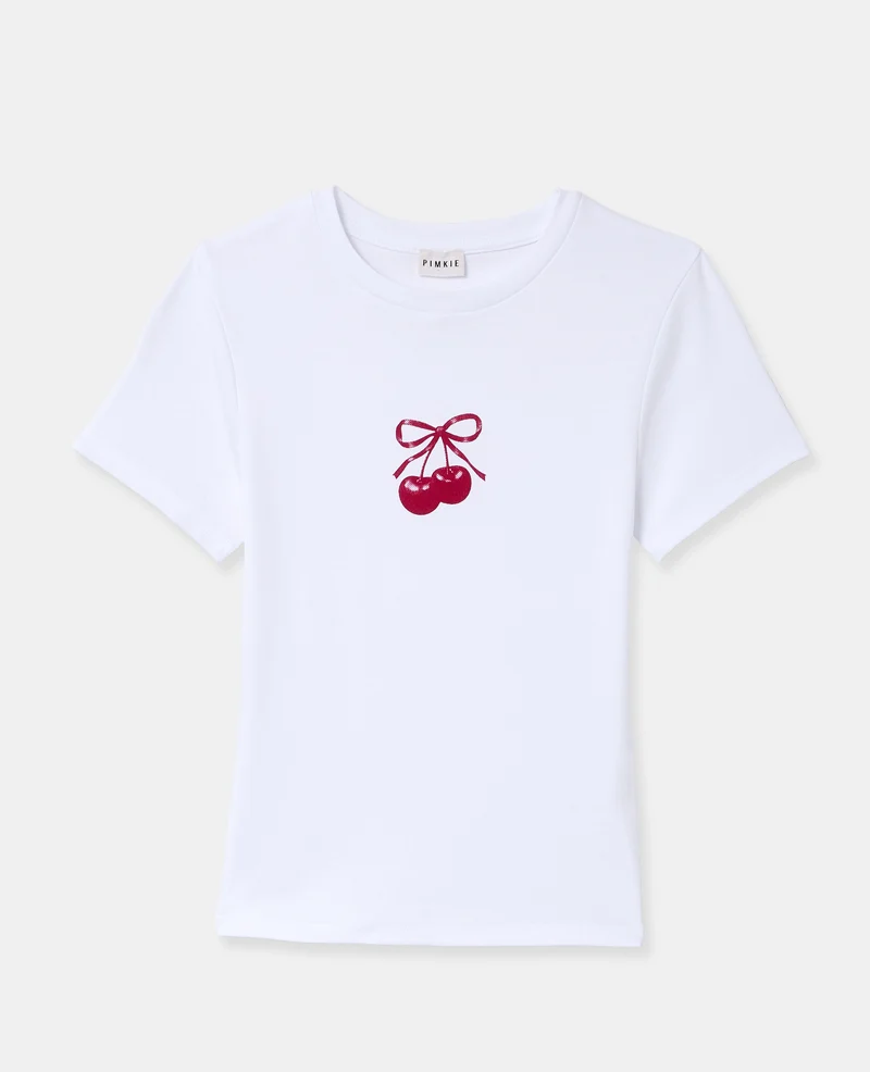 T-shirt ajusté avec print cerises et nœud
