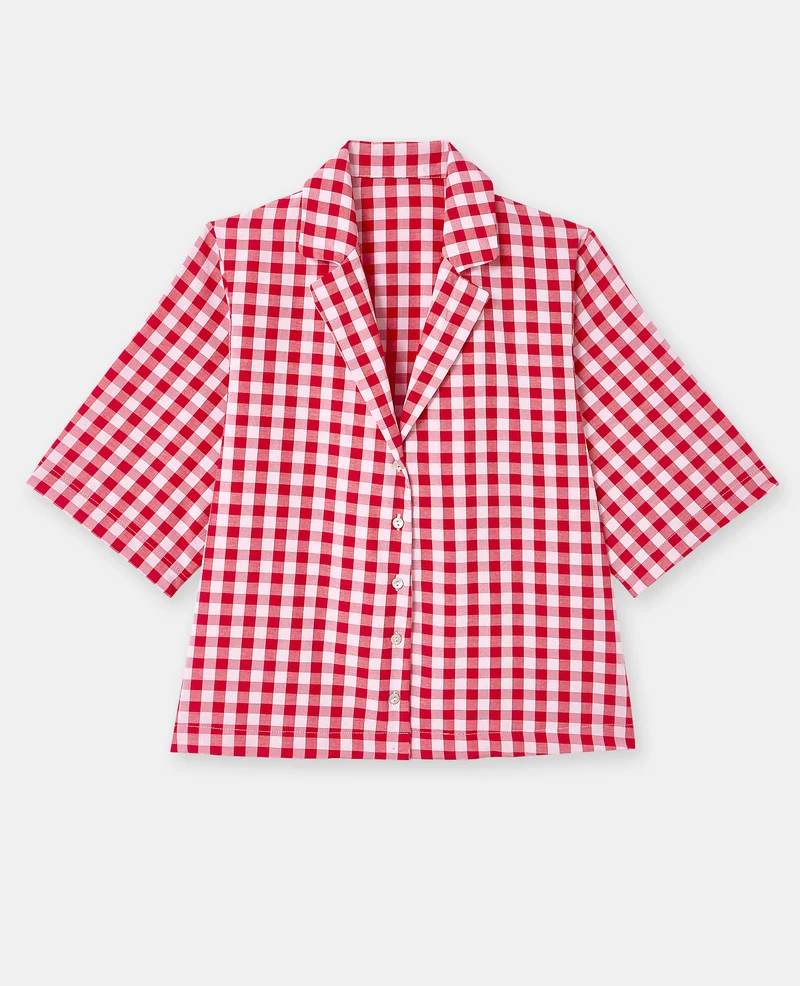 Haut de pyjama chemisette motif vichy