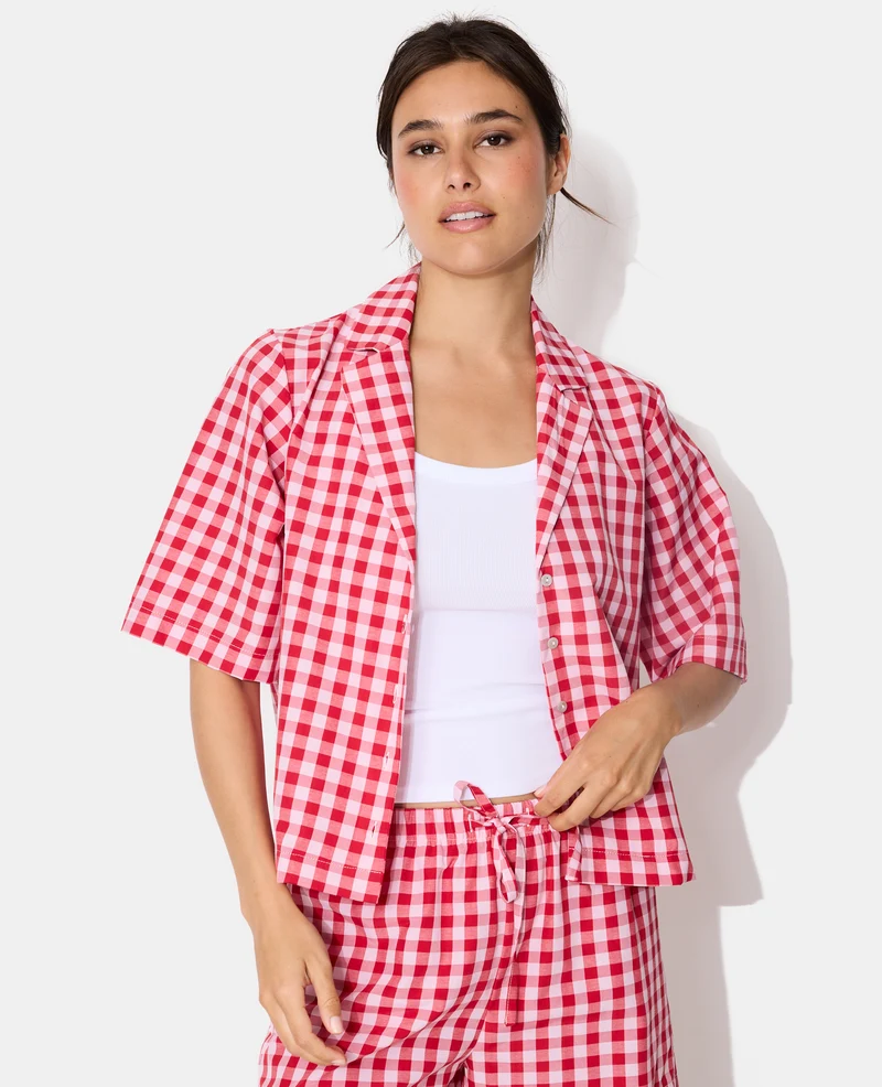 Haut de pyjama chemisette motif vichy