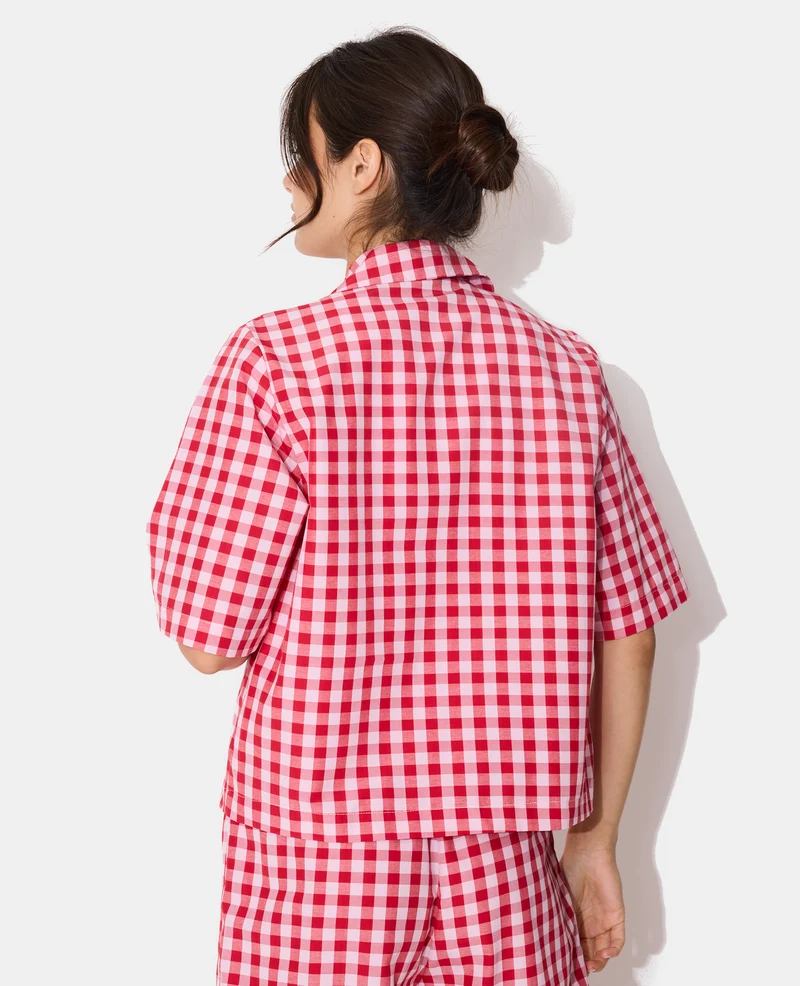 Haut de pyjama chemisette motif vichy