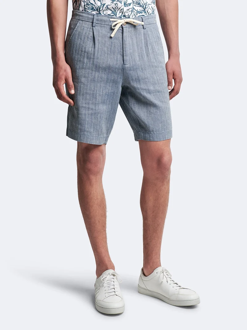 Bermuda en coton - lin faux uni
