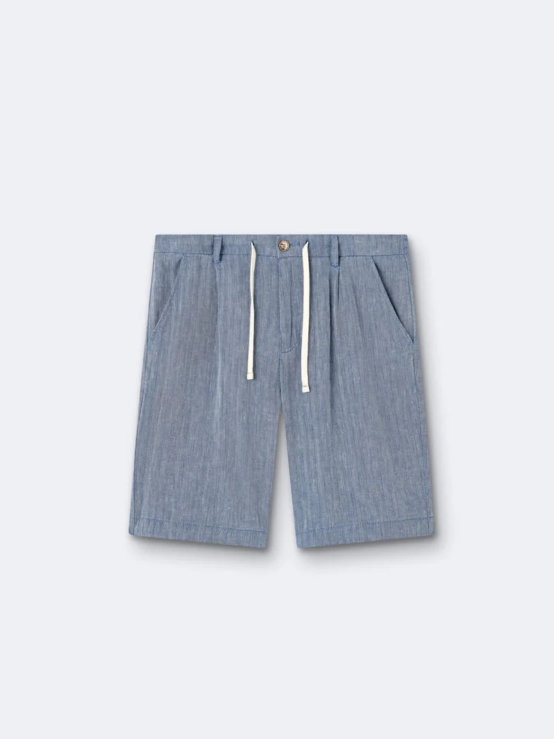 Bermuda en coton - lin faux uni