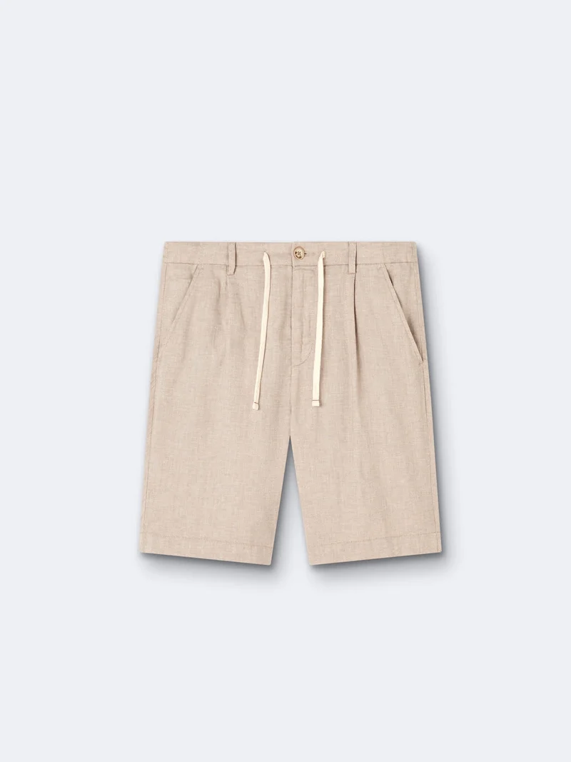 Bermuda en coton - lin faux uni