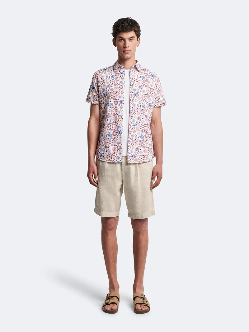 Bermuda en coton - lin faux uni