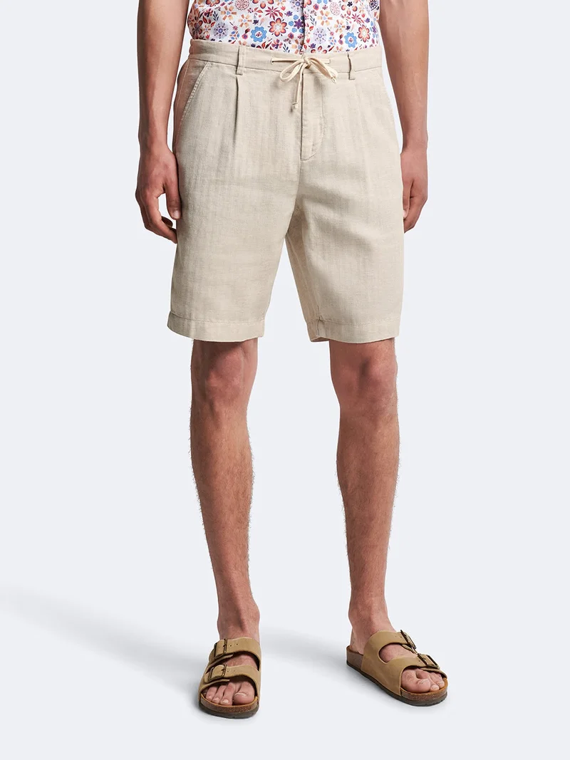 Bermuda en coton - lin faux uni