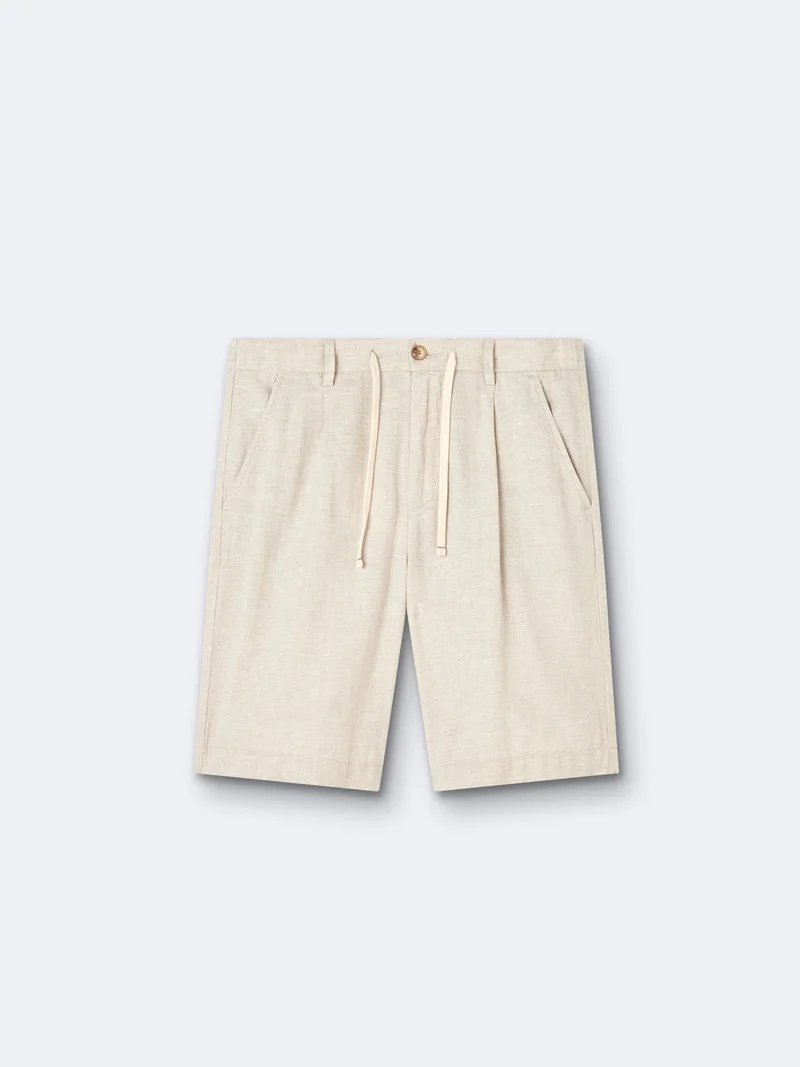 Bermuda en coton - lin faux uni