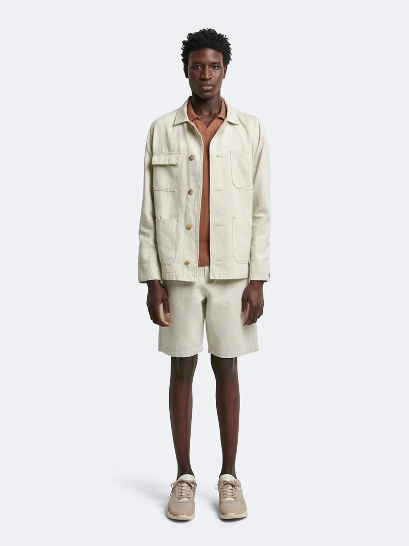 Bermuda en coton - lin faux uni
