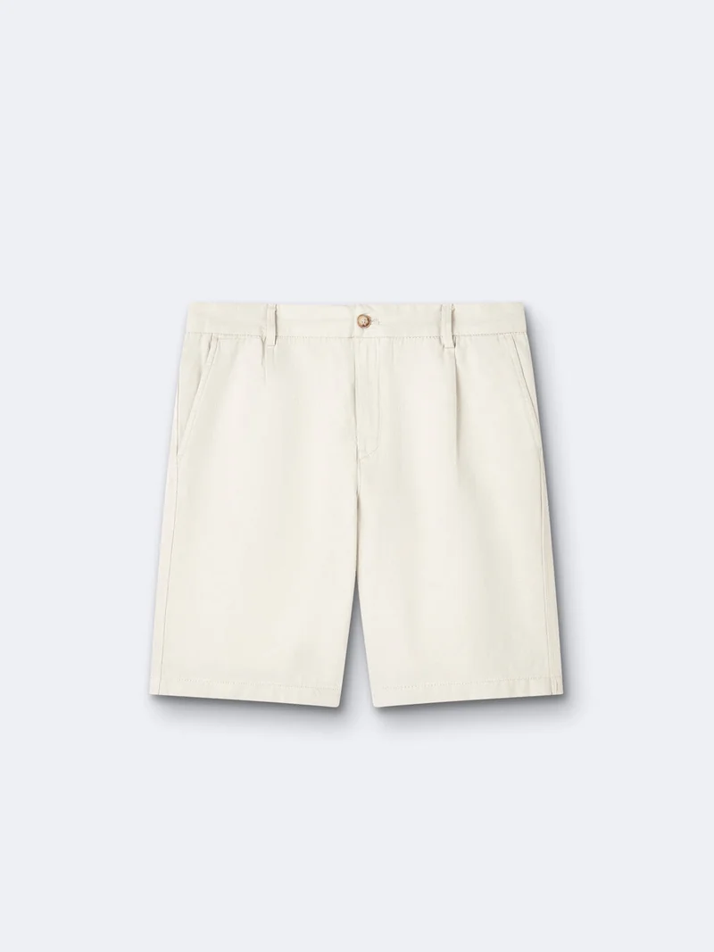 Bermuda en coton - lin faux uni