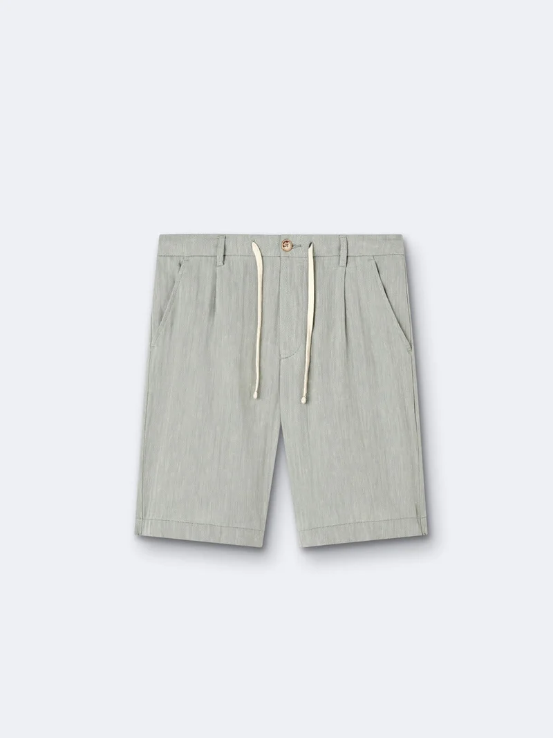 Bermuda en coton - lin faux uni