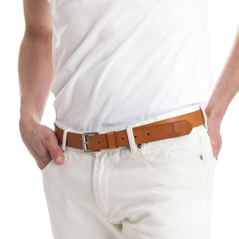 Ceinture cuir véritable camel large