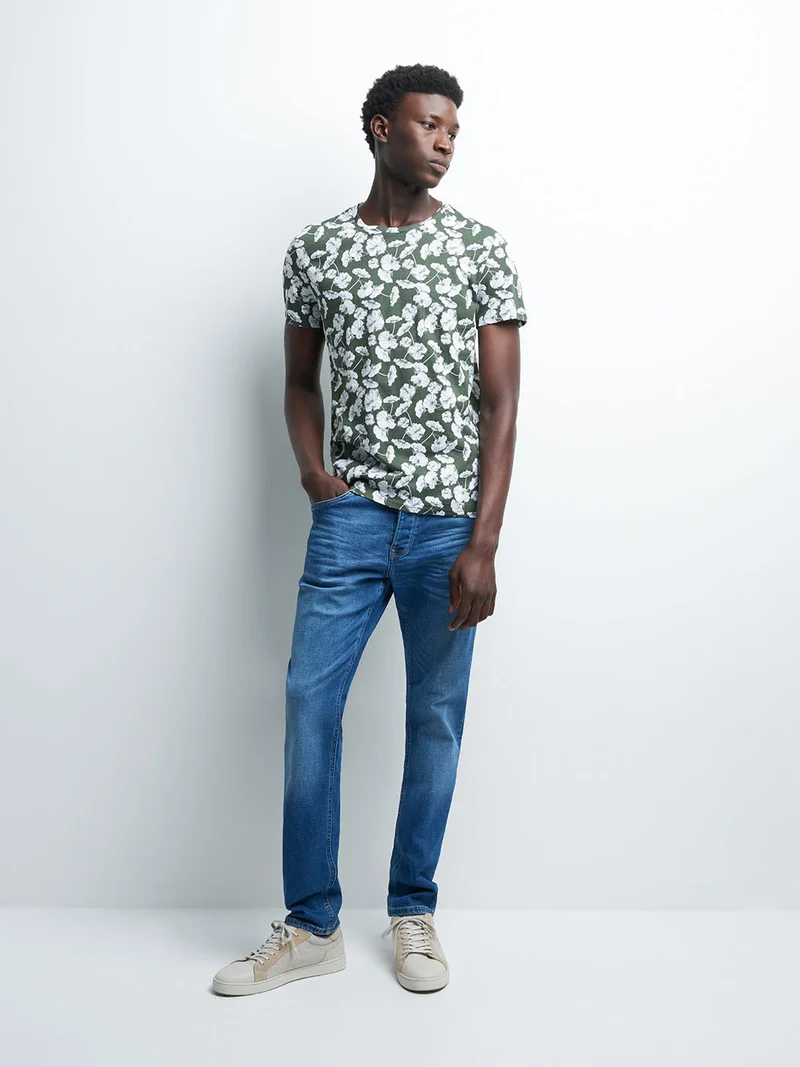 Jean denim slim en coton mélangé