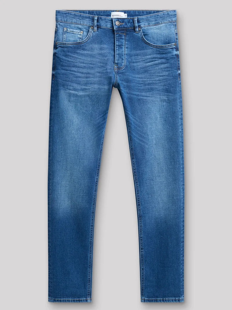 Jean denim slim en coton mélangé
