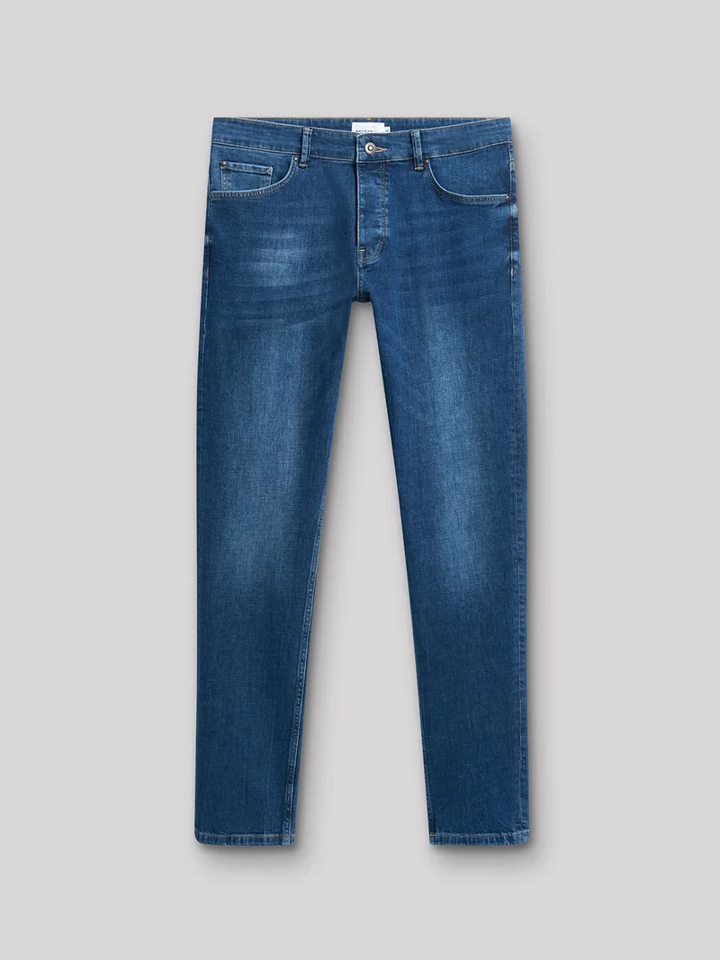 Jean denim slim en coton mélangé
