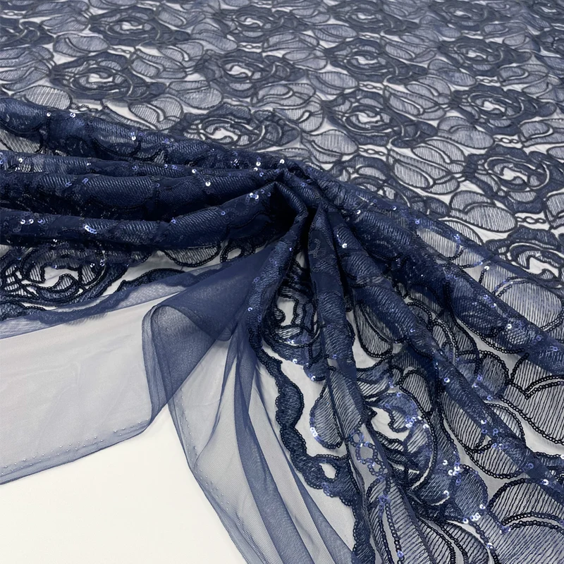 Tissu Dentelle Tulle Brodé, Paillettes - Isabella