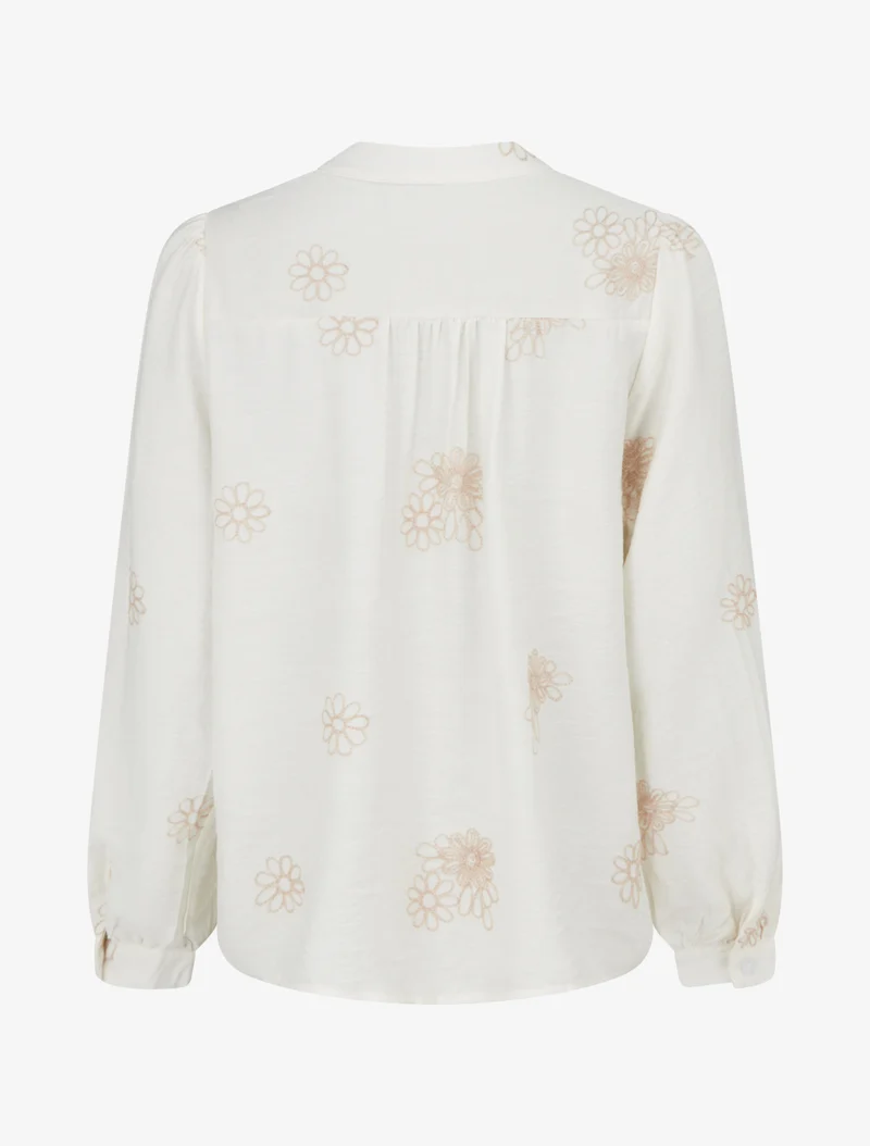 Blouse fluide à broderies florales - Écru