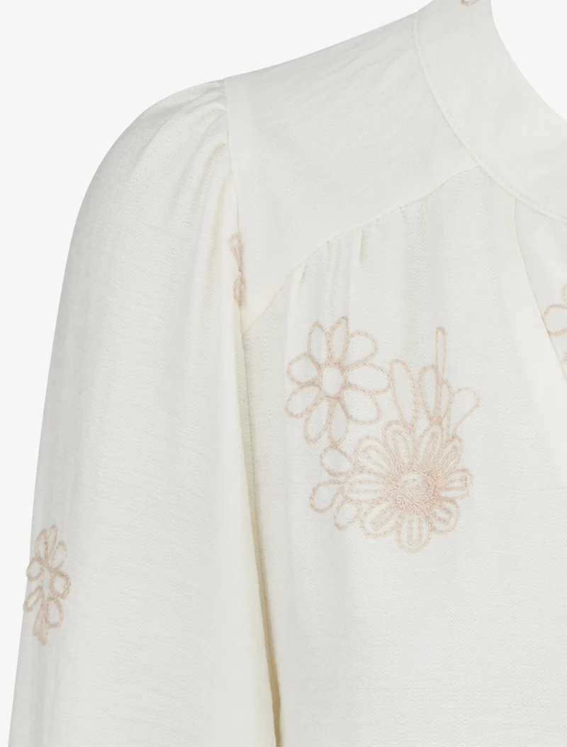 Blouse fluide à broderies florales - Écru