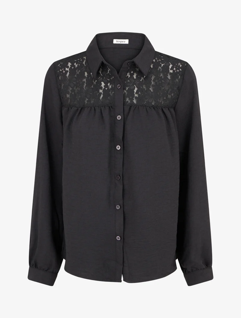 Chemise fluide empiècement dentelle - Noir