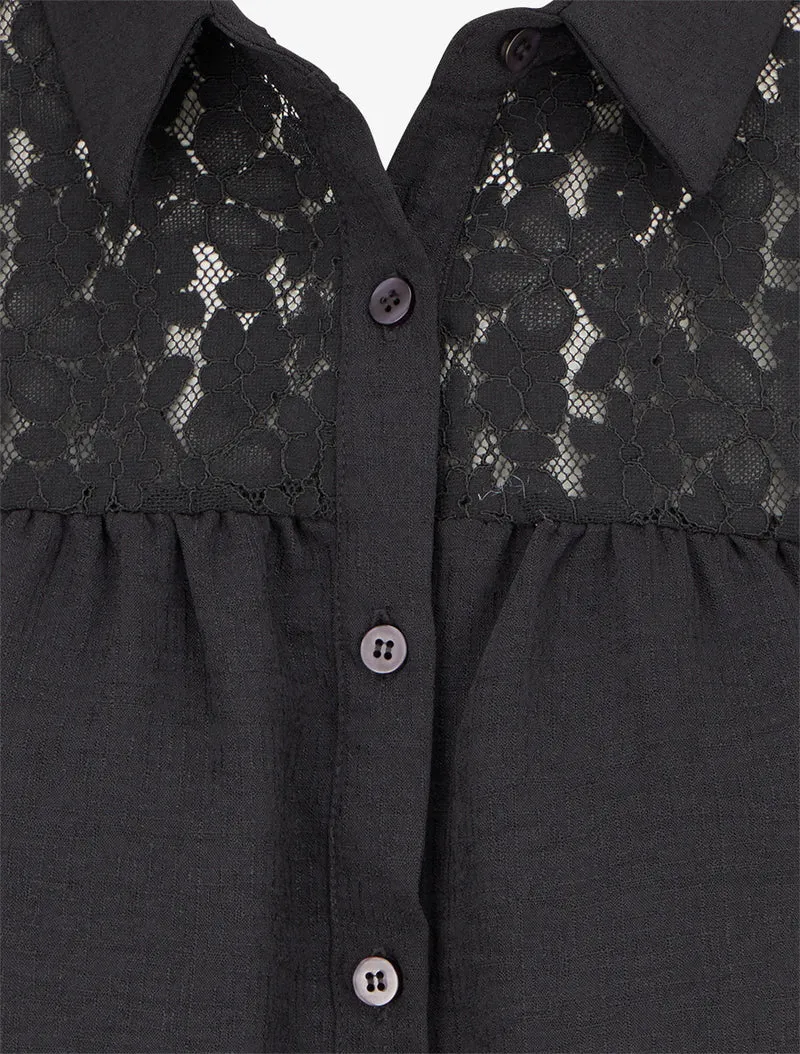 Chemise fluide empiècement dentelle - Noir