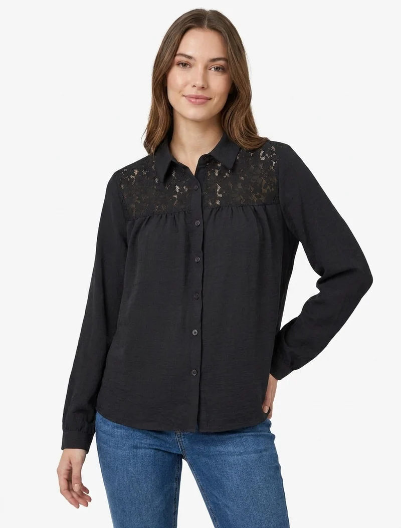 Chemise fluide empiècement dentelle - Noir