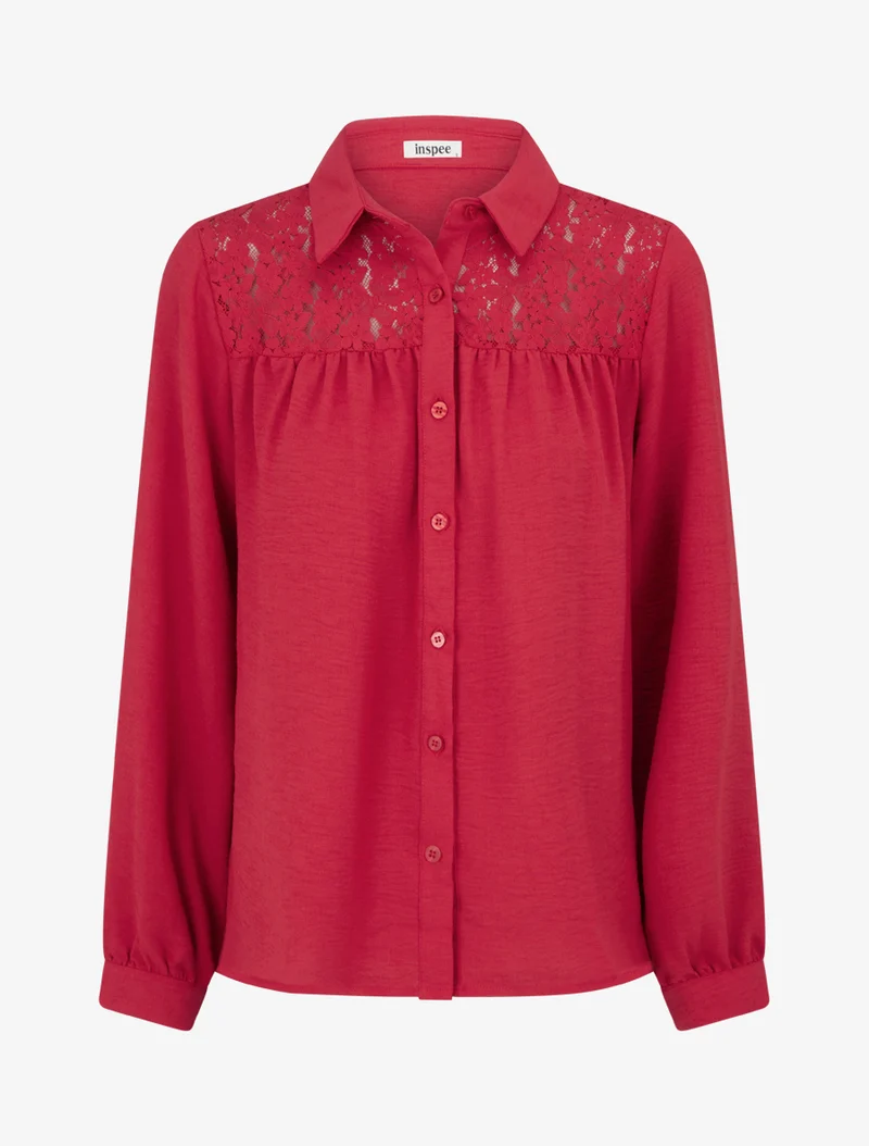 Chemise fluide empiècement dentelle - Rouge