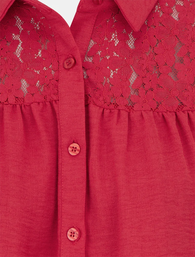 Chemise fluide empiècement dentelle - Rouge