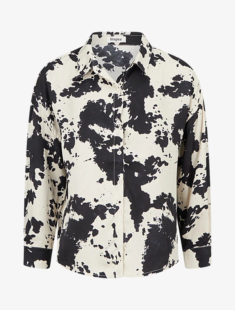Chemise fluide satinée imprimé vache - Noir