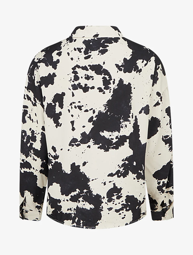 Chemise fluide satinée imprimé vache - Noir