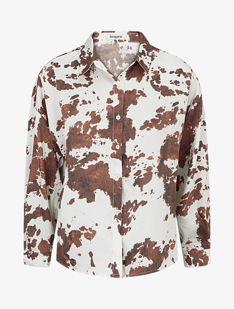 Chemise fluide satinée imprimé vache - Marron