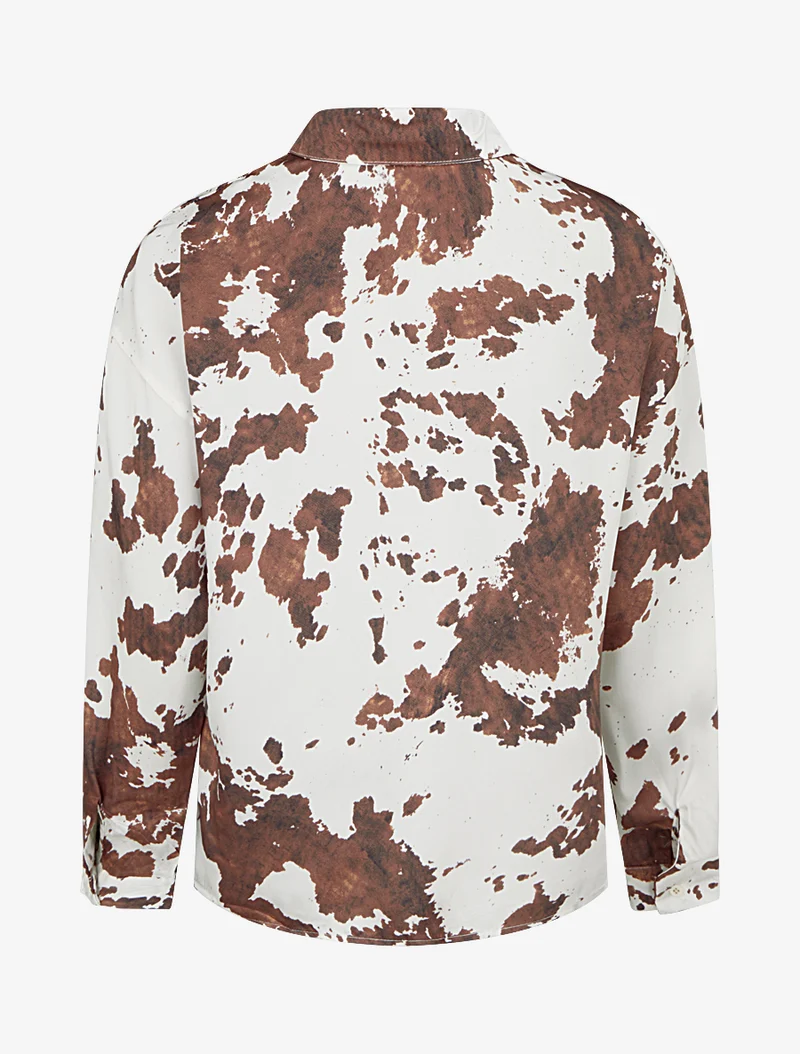 Chemise fluide satinée imprimé vache - Marron