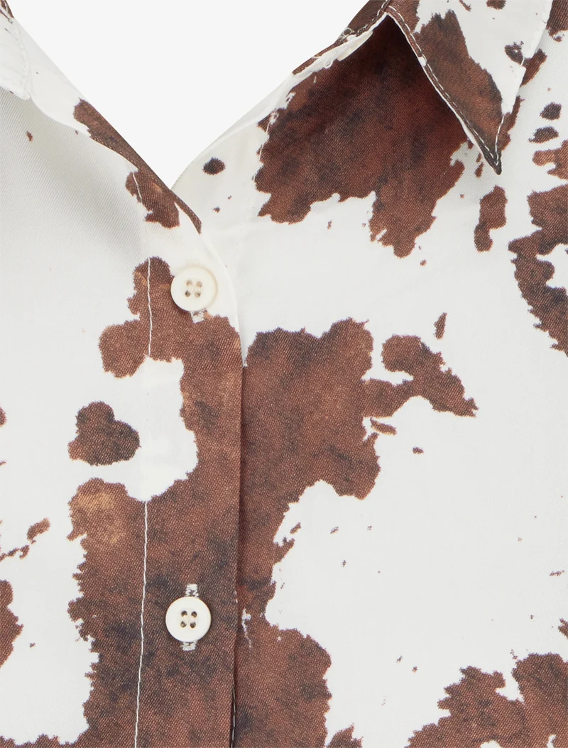 Chemise fluide satinée imprimé vache - Marron