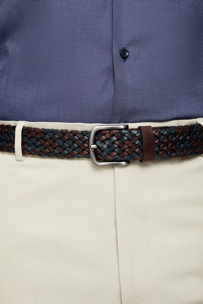 Leather Man Belt Blue Brown