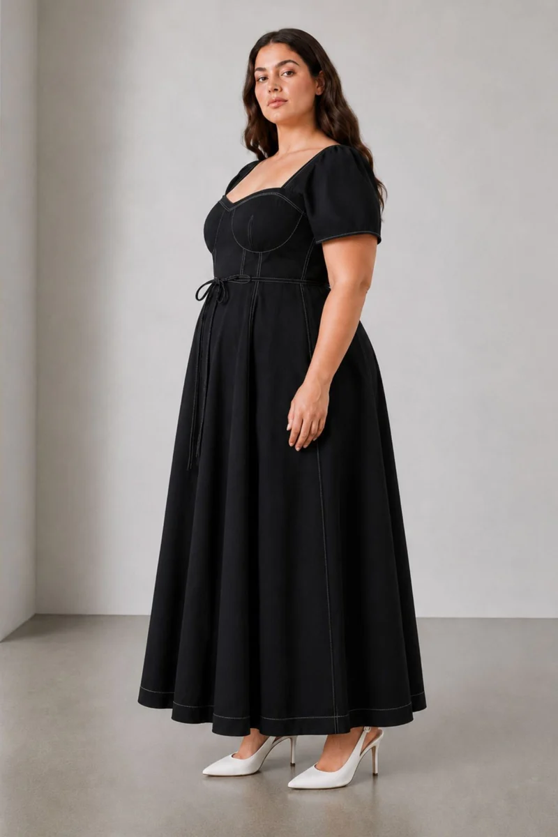 Solvne|Cotton Fitted Bodice Flared Dress
