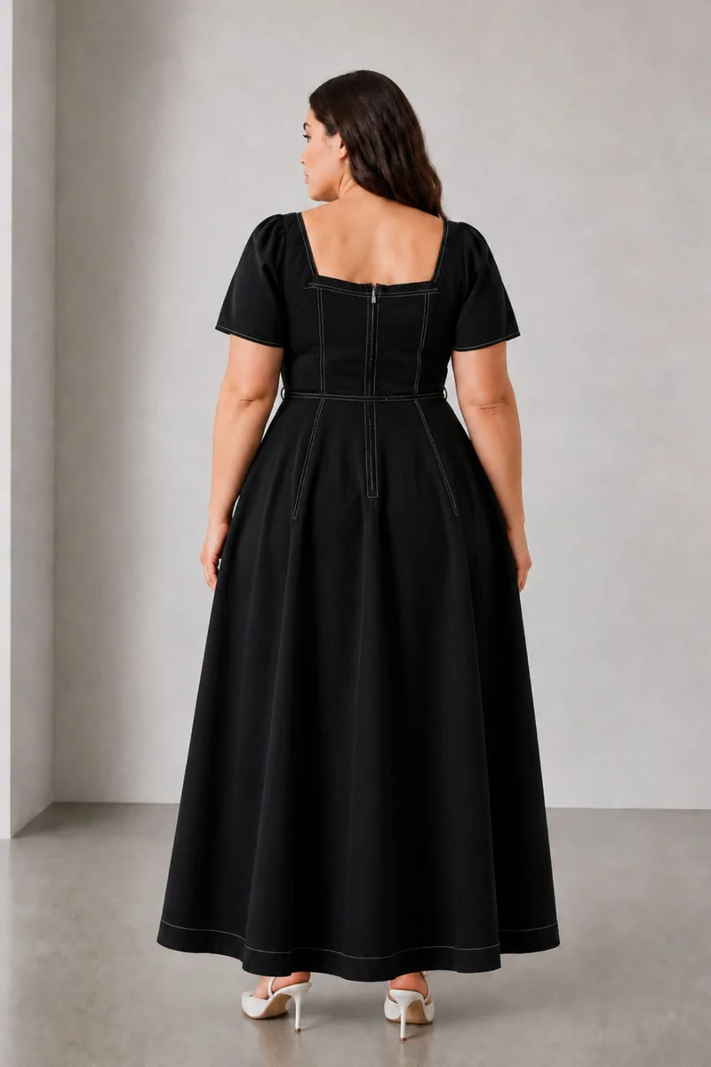 Solvne|Cotton Fitted Bodice Flared Dress