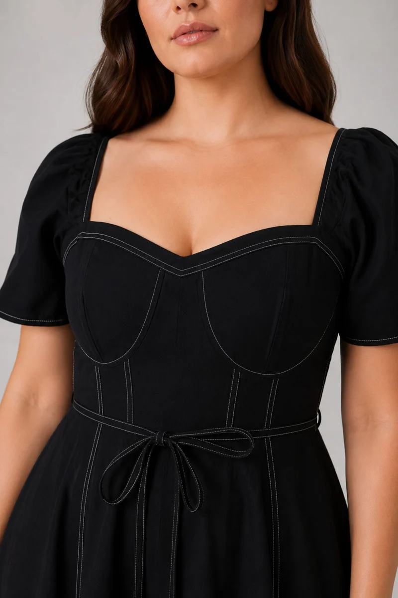 Solvne|Cotton Fitted Bodice Flared Dress
