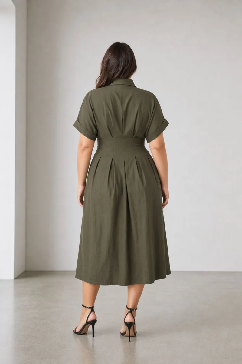 Kezara|100% Cotton Double Belted Midi Dress