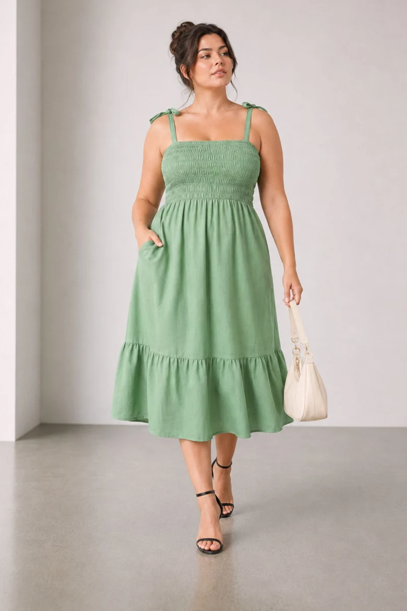Ilyra|100% Cotton Smocked Bodice Dress