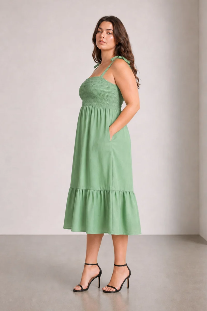 Ilyra|100% Cotton Smocked Bodice Dress