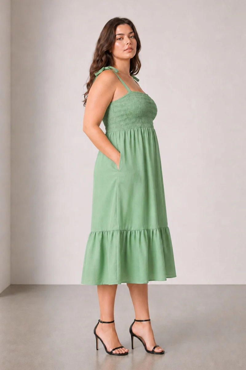 Ilyra|100% Cotton Smocked Bodice Dress