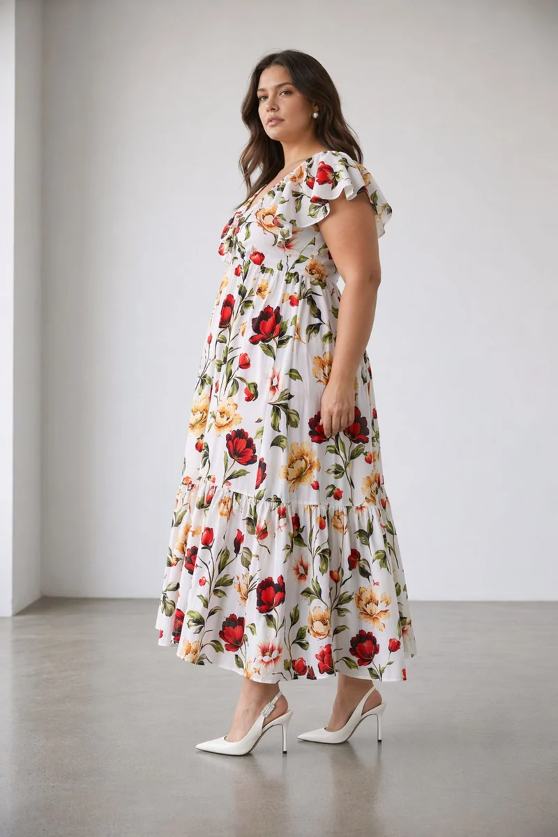 Halina|100% Cotton Floral Maxi Dress