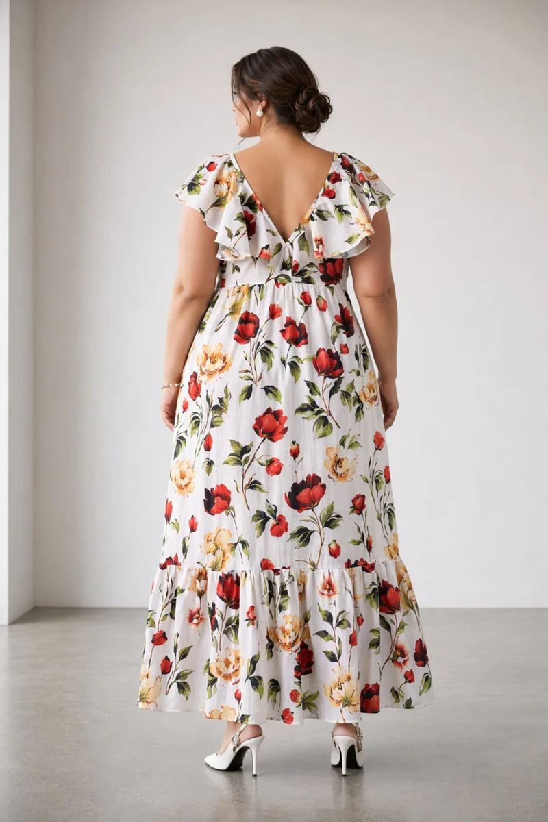 Halina|100% Cotton Floral Maxi Dress