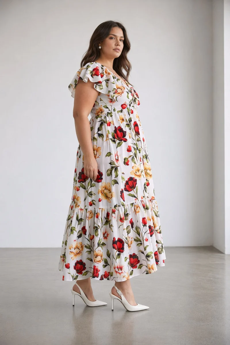 Halina|100% Cotton Floral Maxi Dress